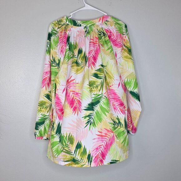 Draper's & Damon's White & Bright Multi Colored Tropical Print Silky Blouse Lrg - Picture 7 of 11